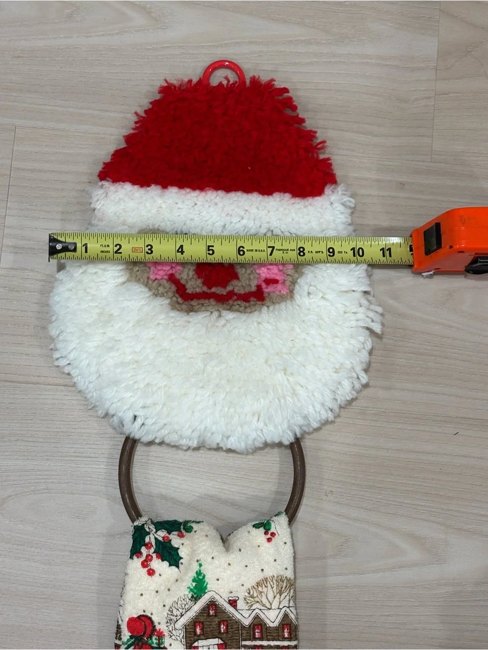 Handmade Hooked Hand Towel Holder Santa Christmas Cottage Core